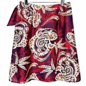 Talbots Paisley‎ 100% Silk Faux Wrap Skirt Women 10P Purple